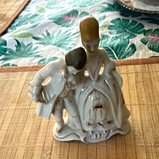Vintage Occupied Japan Glazed Porcelain Couple Figurine White with Gold Accents picture