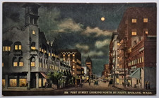 Post Street Spokane WA Night Scene Moonlight View Early 1900s picture