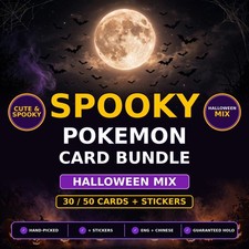 Spooky Pokemon Card Bundle Halloween Mix English/Chinese, 30/50 Cards+Stickers picture