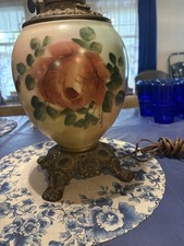 Antique Hand Painted With The Wind Oil Lamp Base Converted to Electric no shade picture