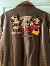 Walt Disney World Mickey Mouse 75 Years With Mickey Leather Jacket Black/Gray  picture