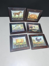 6 Vintage Farmhouse Animal Framed Prints painting canvas Wall Decor Country 1994 picture