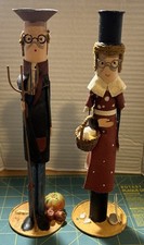 VTG Silvestri Thanksgiving Candle Holders American Farmers 10” Tall picture