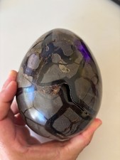 Large Septarian Dragon Egg Geode 4.58 LB Black Druzy Crystal Carved Window 6