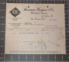1916 Sussman Wormser & Co. Grocers Invoice San Francisco Sutter Creek Matches picture
