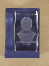 Cased Sir Winston Churchill (1874-1965) Holographic Glass Paper Weight picture