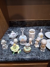 Huge Vintage Precious Moments 15 Pc Lot Figurines Bells Teapot Plates Decor picture