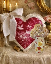 VTG Kitsch Ceramic Teddy Bear Heart Planter Vase Quilted Nursery Decor Valentine picture