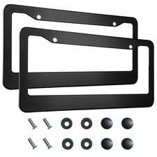 2PCS Matte Black License Plate Frames, 2 Holes Solid universal, wide black picture