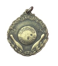 Antique 1934 Newark Sunday Call New Jersey Head Pin Tournament Bowling Medal picture