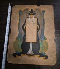 Antique Art Nouveau Halloween Witch Painting Original 1920s Display Mockup JE picture