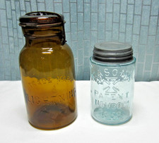 Vintage Amber Lightning Jar & Mason's 1858 picture