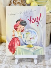 Vintage Fortune Teller Greeting Card Gypsy Crystal Ball Psychic New Old Stock picture