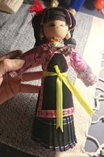 Vtg. 7pc Chinese Ethnic Minority Wooden Peg Dolls - Mongolian Hui Folk Art Set picture
