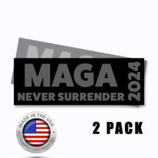 MAGA Never Surrender 2024 Funny Decals 9x3 Stickers BLACK/GRAY - 2 pack picture