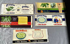 5 Lima Bean Vegetable Can Labels Snowball Farmer's Pride Premier Ellendale Prest picture