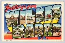 Wilkes Barre PA Postcard Greetings From Pennsylvania LARGE LETTER Linen Curteich picture
