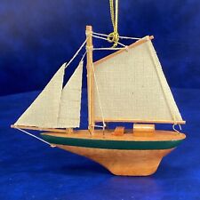 Mini Painted Wood Model Sailboat Sailing Ornament Nautical Ocean Green Natural picture
