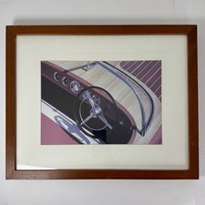 Vintage Wooden Speedboat Cockpit Framed Print Classic Runabout Boat Photo 17x21 picture