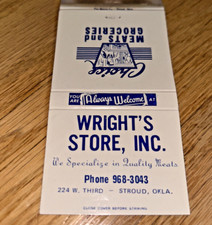 Vintage STROUD OKLAHOMA - Wright's Store MATCHBOOK COVER - 224 W. 3rd picture