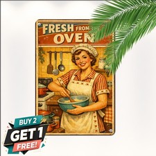 Vintage 1950s Baker Woman Poster Plaque Retro Kitchen Metal Tin Wall Sign picture