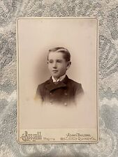 Vintage Victorian Young Boy Cabinet Card  Photo Photograph Quincy Adams Building picture