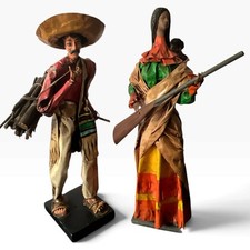 Vintage Mexican Papier Mache Folk Art Figures Rifle Gun Woman Baby & Man W/load picture
