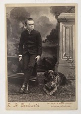 Rare Antique Cabinet Photo Young Victorian Boy Puppy Dog Beckwith Helena MT picture