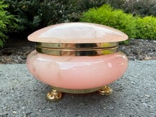 Vintage Pink Alabaster Trinket Box Powder Jar Hand Carved Vanity Decor Italy picture