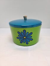 Vintage 1970s Blue Daisy Plastic Container with Lid picture