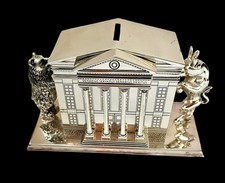 VTG Neiman Marcus Silver plate Stock Market Bull Bear Bank Wall St. paperweight picture