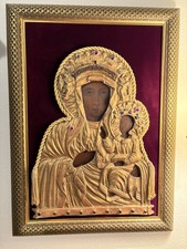 Antique late 19th C. Polish Oil on Panel Black Madonna of Czestochowa Icon picture