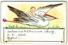 Baby Riding Stork Fantasy  Embossed posted c.1914 Made in Austria Postcard picture