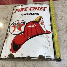 Vintage Advertising Tin Texaco Pump Plate Sign 1940 Fire Chief Gasoline picture
