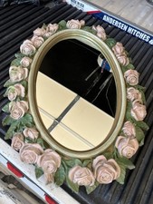 Vintage Home Interiors Oval Mirror Rose Floral Frame Wall Decor Made in USA Gift picture