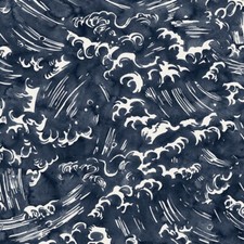 Quercus & Co. Painterly Wave Linen Print Fabric- Tempest / AO Blue 14.25 yds picture
