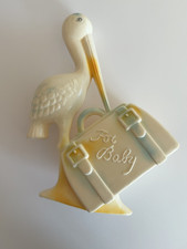 Vintage 1950s FOR BABY Stork Suitcase Coin Bank Hard Plastic Nursery Decor 10