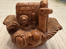 Vintage Intricately Hand Carved Olive Wood Noah's Ark picture