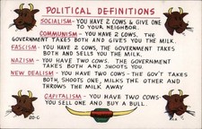 Comic Political Definitions using cows Chrome Original Vintage Postcard picture