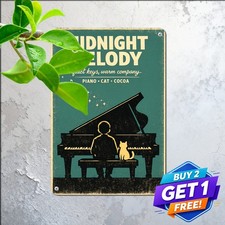 Just A Girl Who Loves Cats And Piano Metal Sign Retro Music Lover Tin Plaque picture