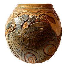 1986 SIGNED STUDIO ART POTTERY SGRAFFITO 