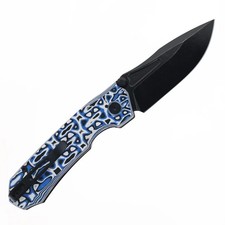 REMETTE RT-Rhino RNGD262 White Blue Black G10 Blackwashed D2 Manual Folding EDC picture