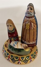 Russian Linden Wood Carved Nativity Set Hand Painted Artist Signed Crèche 4.5” picture