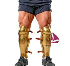 ZAIN Handmade Medieval Golden Leg Armor Knight Warrior Leg Guards For Halloween picture