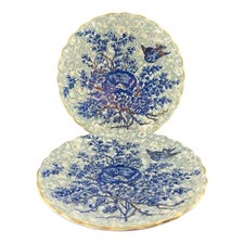 Circa 1880s Hand Painted Farmhouse Decor Country Cottage Plate Dish Set 2 VTG picture