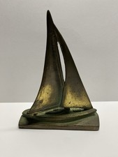 vintage mid-century modern solid brass Sailboat Paperweight Or Doorstop picture