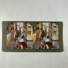Antique Stereoscope Green Border Card Venice, Italy Rio Del Remeda picture