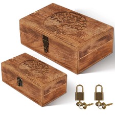 Vicenpal 2 Wooden Tree Keepsake Boxes with Lock, (8x5x3.2 inch & 7x3.7x2.8 in... picture