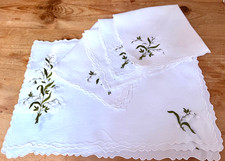 Vintage Hand Embroidered Linen Placemats & Napkins - Lily of the Valley B382 picture