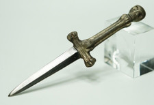 18c. Antique French Romantic Dagger Knife Death Skull Bones Handle Cast Iron 7'' picture